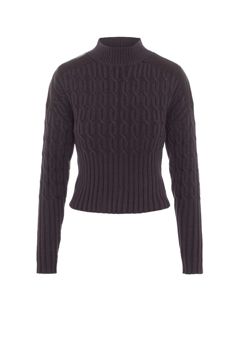 Dolman Cable Knit Leather Shoulder Sweater, Main, color, Dark Wine