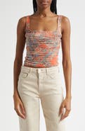 L'AGENCE Rasha Paisley Ruched Mesh Tank