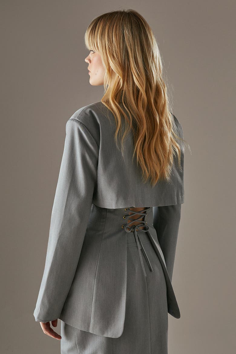 Deconstructed Lace Up Blazer, Alternate, color, Dark Grey