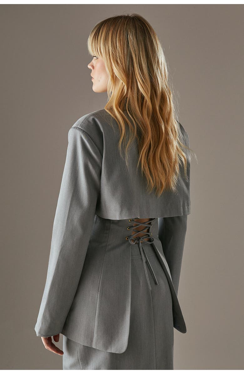 Warehouse Deconstructed Lace Up Blazer, Alternate, color, Dark Grey