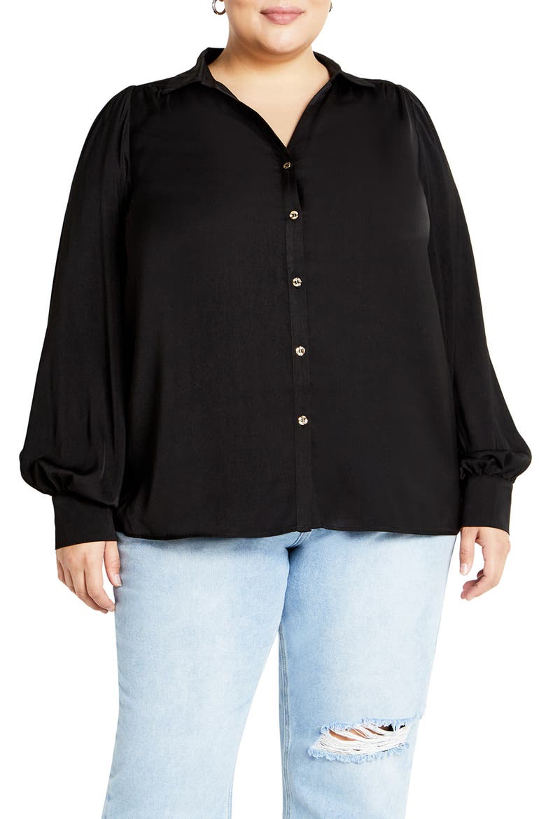 Hadlee V-Neck Button-Up Shirt, Main, color, BLACK