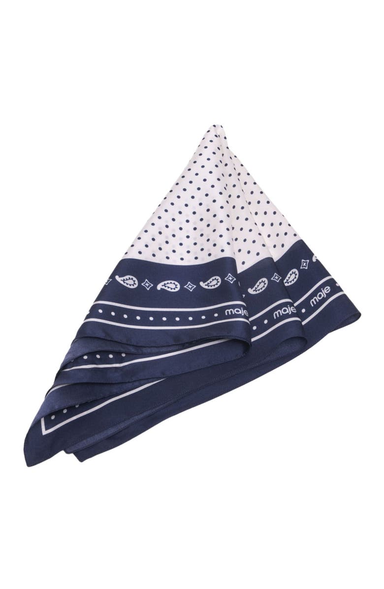 maje 60x60 silk print bandana, Alternate, color, Navy Polka Dot Bandana Print