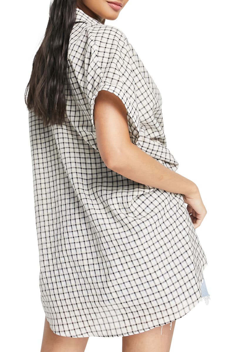 Topshop Check Short Sleeve Button-Up Shirt, Alternate, color,
