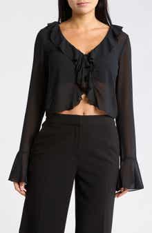 Ruffle Tie Front Chiffon Top