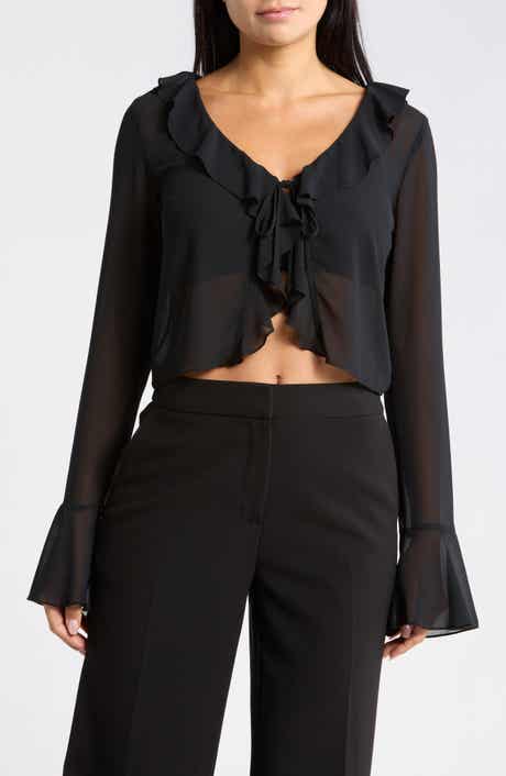 Ruffle Tie Front Chiffon Top