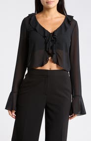 Leith Ruffle Tie Front Chiffon Top