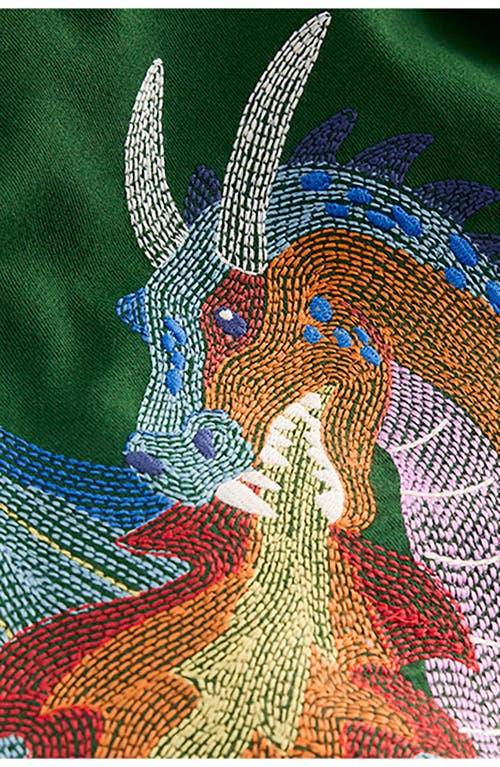 Mini Boden Kids' Embroidered Dragon Long Sleeve Cotton T-shirt In Green