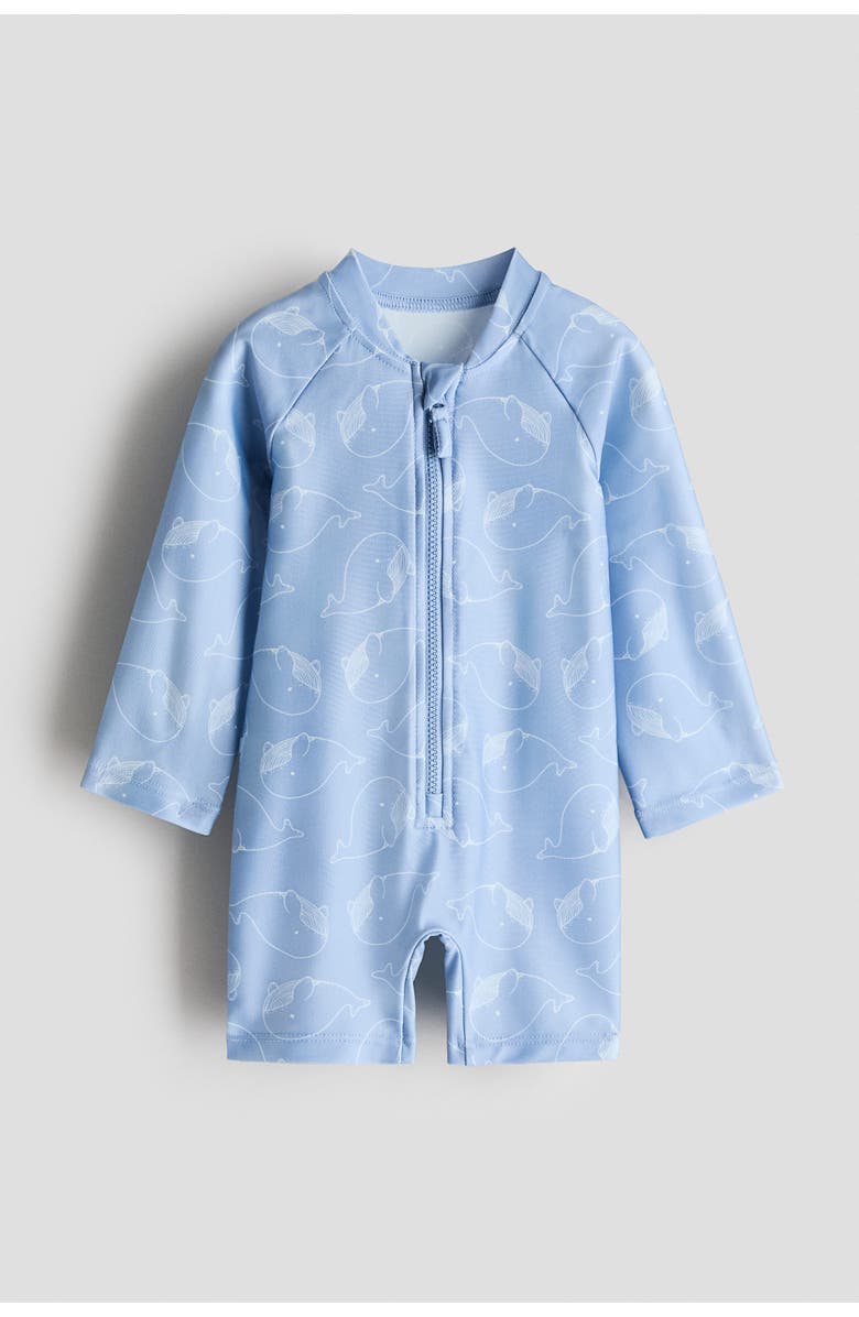 H&M Upf 50 Swimsuit, Main, color, Light Blue/Whales