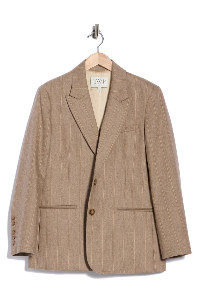 Sweet Pea Pinstripe Wool & Cashmere Blazer, Main, color, TIMBER WOLF MULT