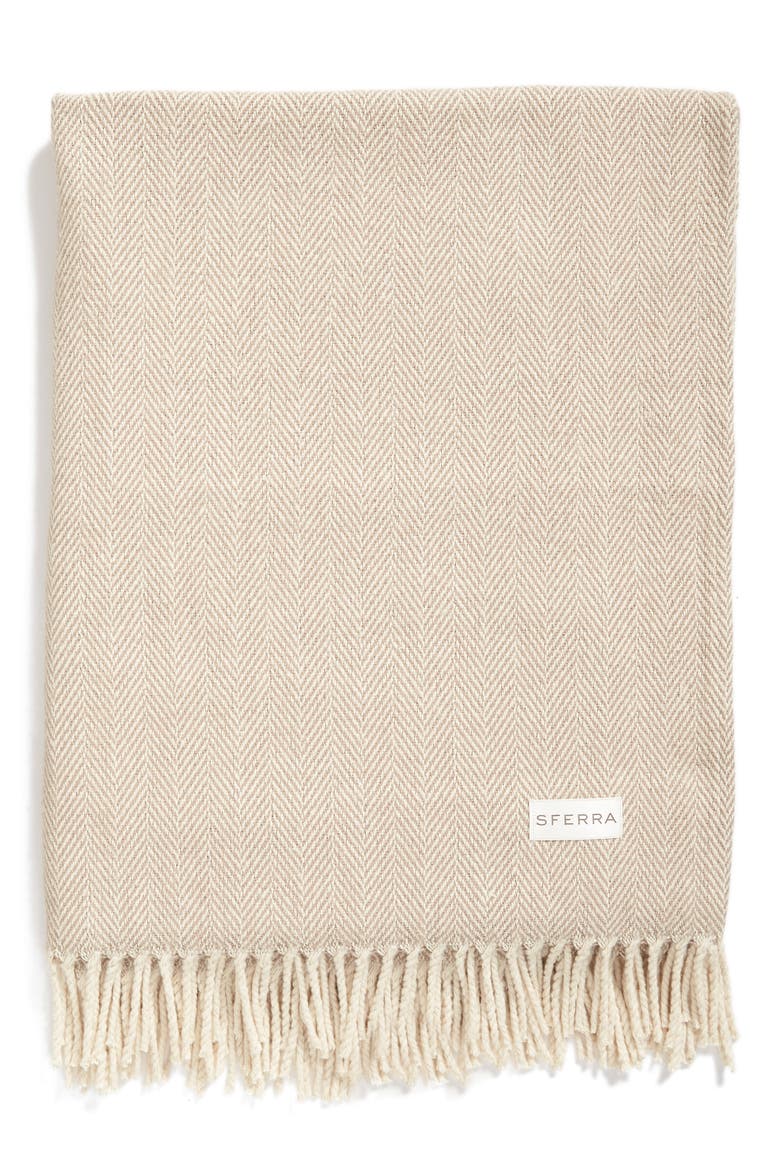 Celine Fringed Herringbone Cotton Throw, Main, color, MUSHROOM