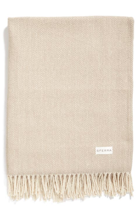 Celine Fringed Herringbone Cotton Throw