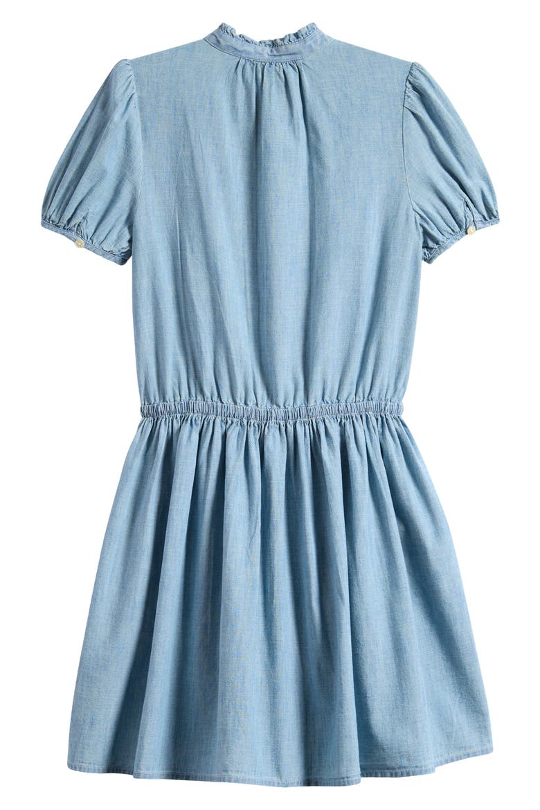 Kids' Cotton Chambray Puff Sleeve Dress, Alternate, color, BLUE