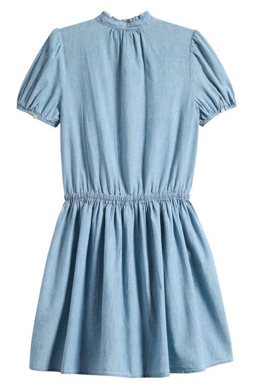 Polo Ralph Lauren Kids' Cotton Chambray Puff Sleeve Dress In Blue