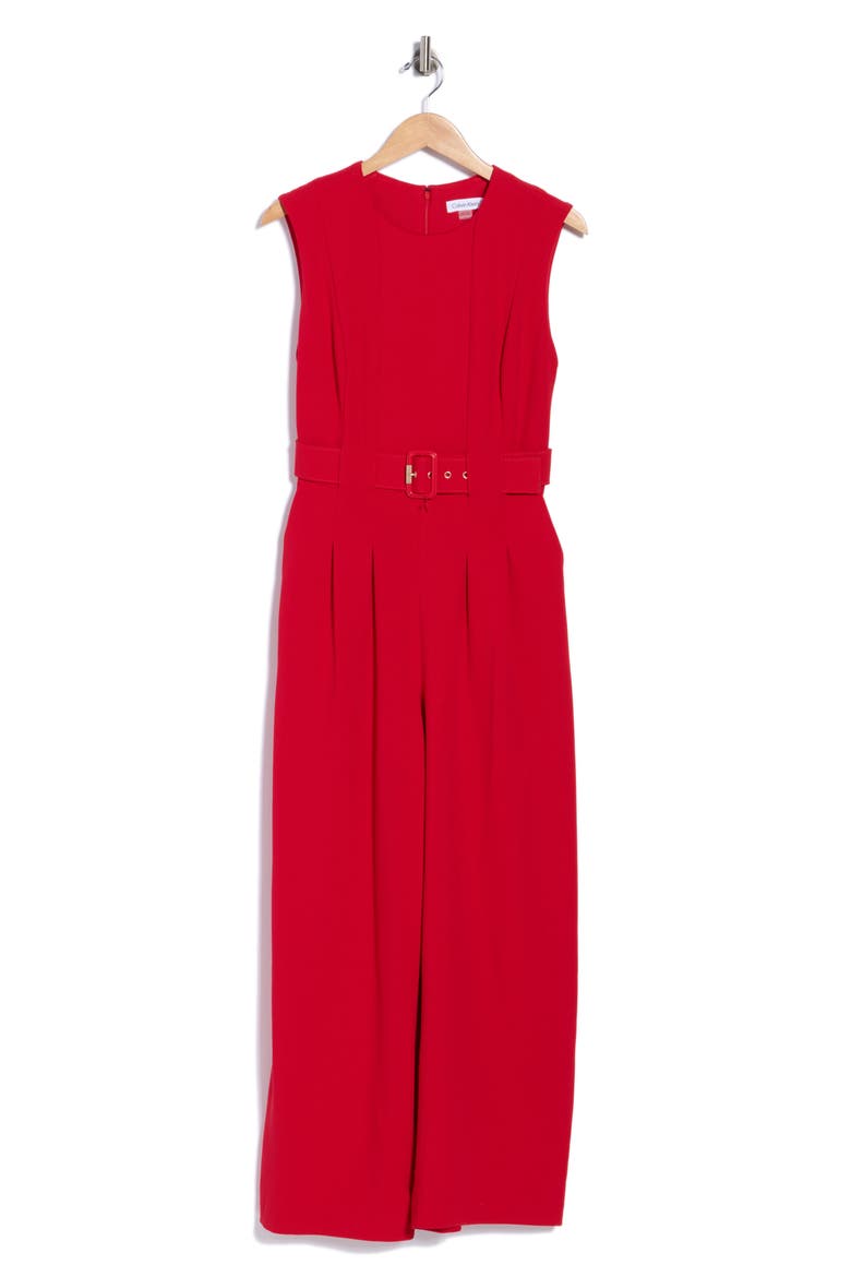 Sleeveless Belted Jumpsuit, Alternate, color, RED