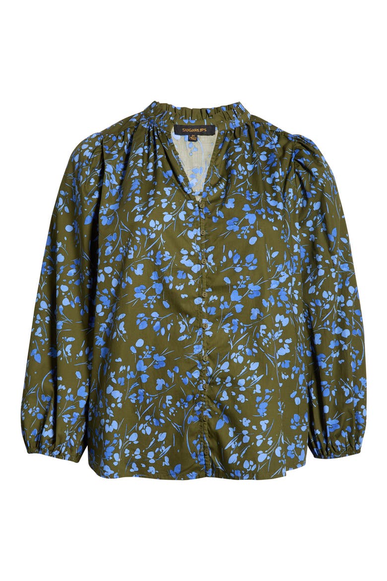 Solvay Floral Nellian Ruffle Collar Button-Up Shirt, Alternate, color, GREEN-BLUE-MULTI