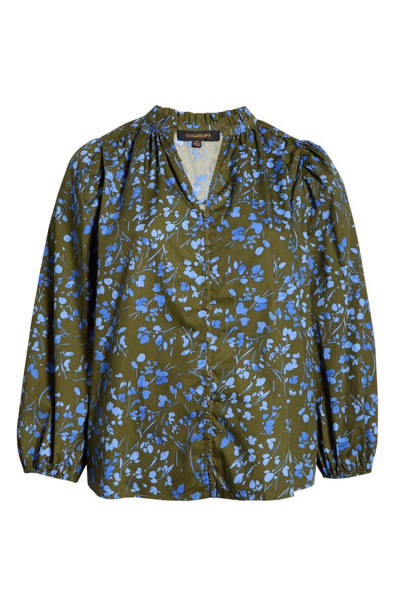 SUGARLIPS Solvay Floral Nellian Ruffle Collar Button-Up Shirt, Main, color,