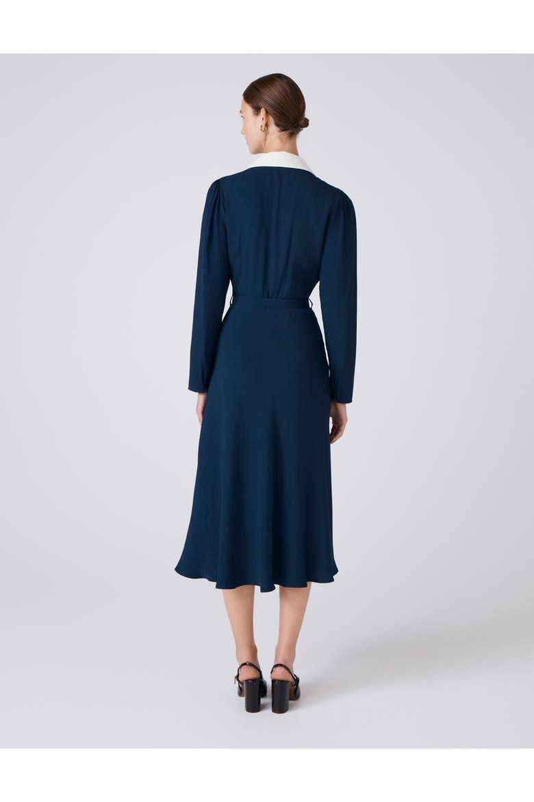 Lillian Crepe Collared Neck Midi Dress, Alternate, color, Navy