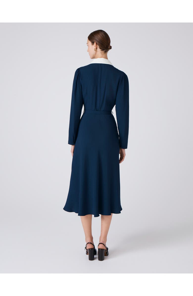 Ghost London Lillian Crepe Collared Neck Midi Dress, Alternate, color, Navy