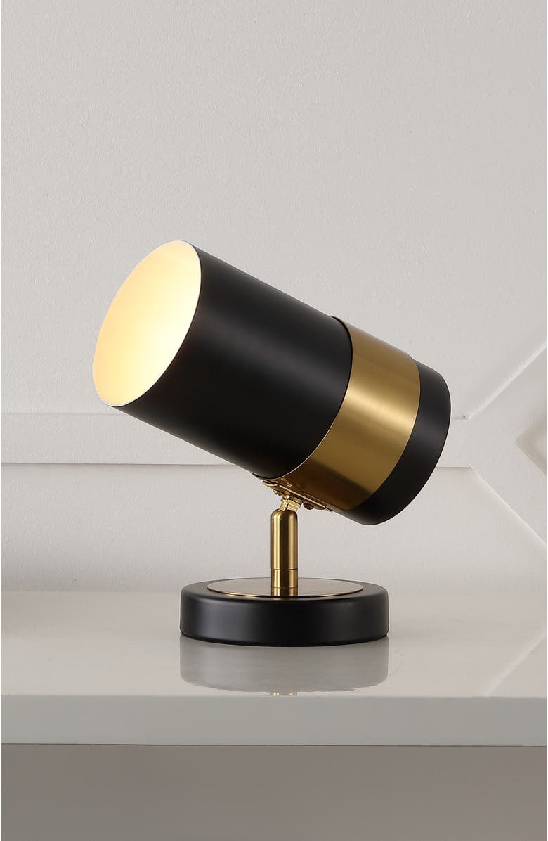 JONATHAN Y Astra 9.25" Modern Industrial Iron Adjustable Indoor LED Floor Spotlight, Black/Brass Gold, Alternate, color, Black/Brass Gold