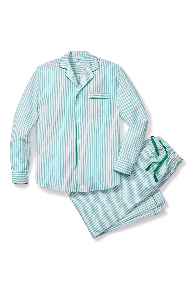 Ticking Stripe Cotton Twill Pajamas, Alternate, color, GREEN