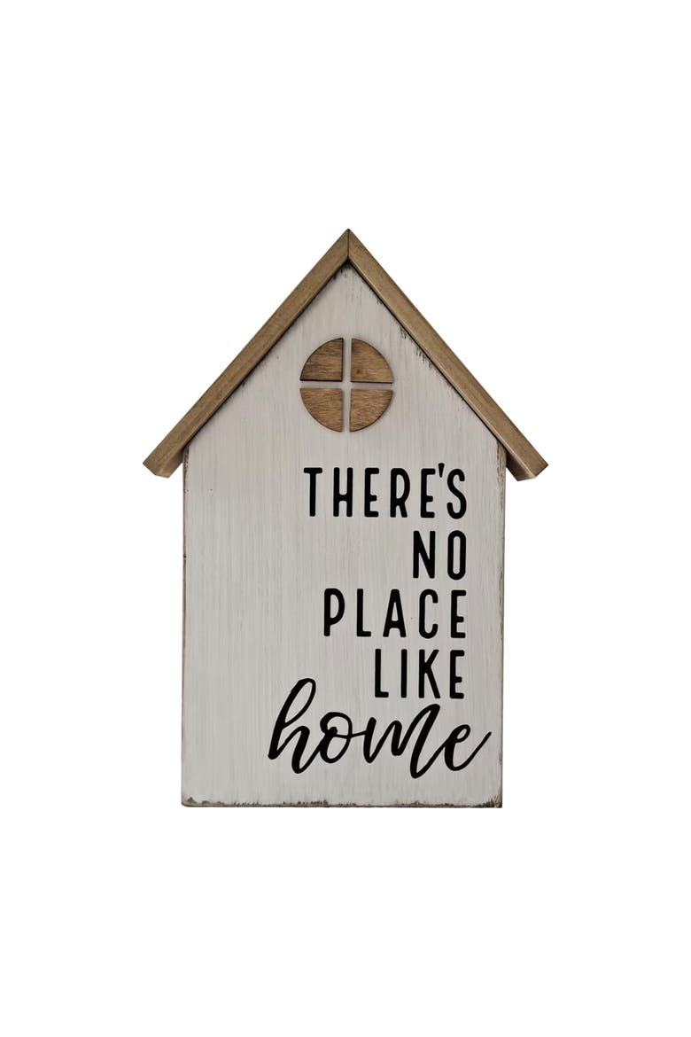 Wood 11.8 in. White House No Place Like Home Table Decor, Main, color, White