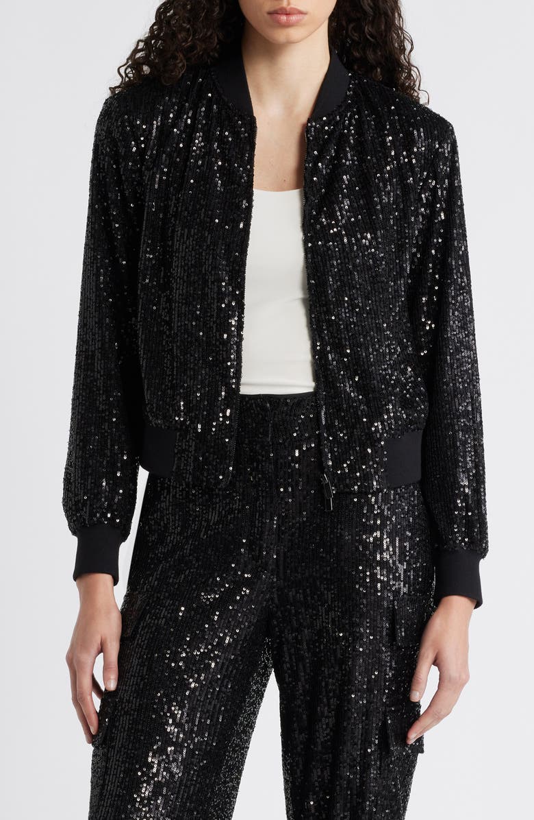 Anne Klein Sequin Bomber Jacket, Main, color,