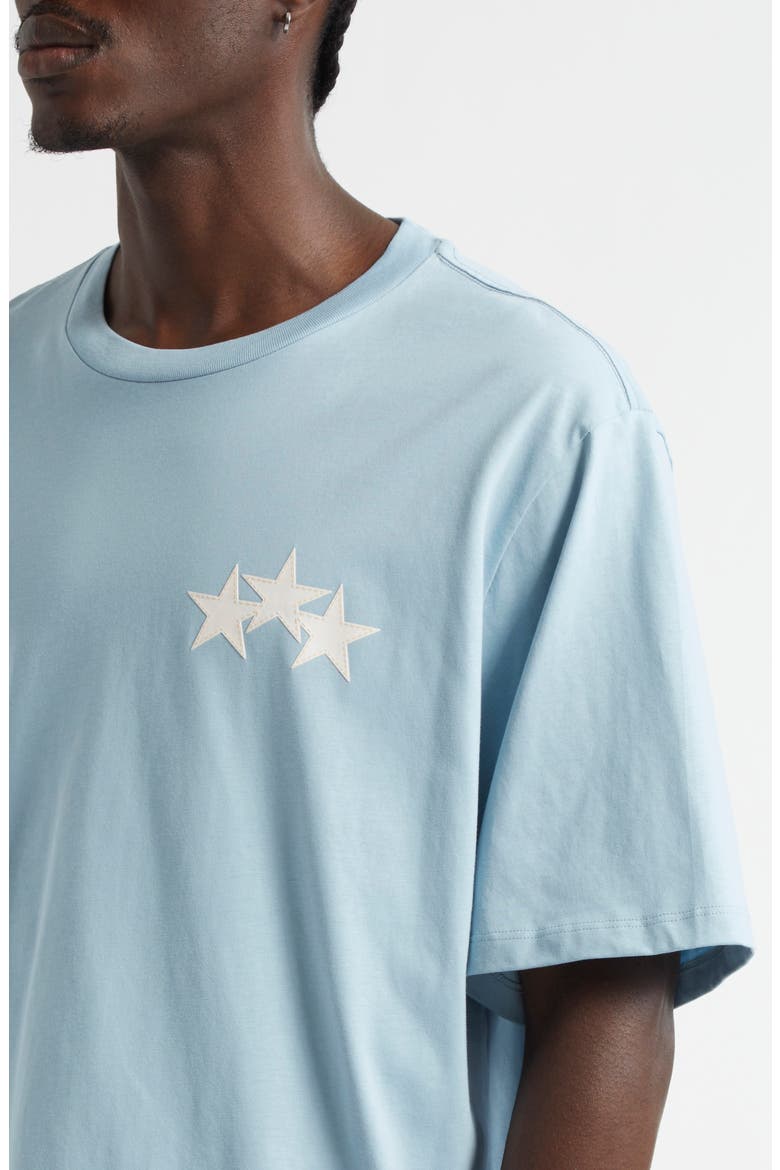 3-Star Appliqué Cotton T-Shirt, Alternate, color, OCEAN SKY