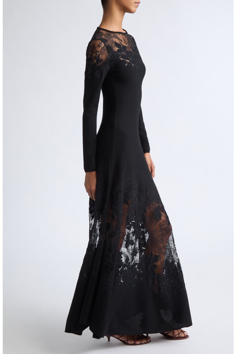 Clemence Long Sleeve Lace Dress, Alternate, color, NOIR