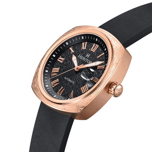 Heritor Automatic Davenport Engraved-case Leather-band Watch W/ Date In Black