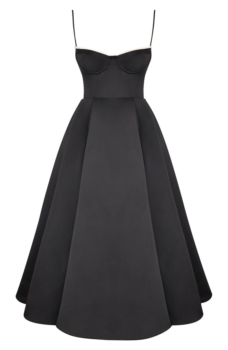 HOUSE OF CB Mademoiselle Bustier Stretch Satin Midi Dress, Alternate, color, Black