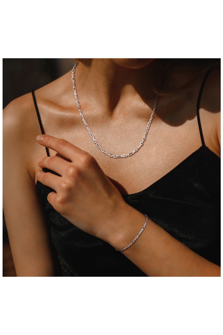 Sterling Silver Diamond Cut Figaro & Rolo Chain Necklace & Bracelet Set, Alternate, color, SILVER