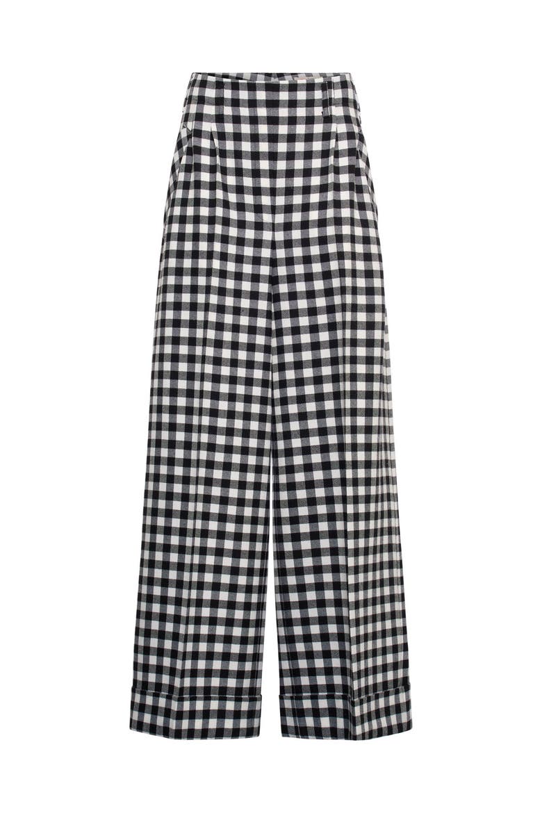 Wide Leg Plaid Pants With Cuff, Main, color, Black / White