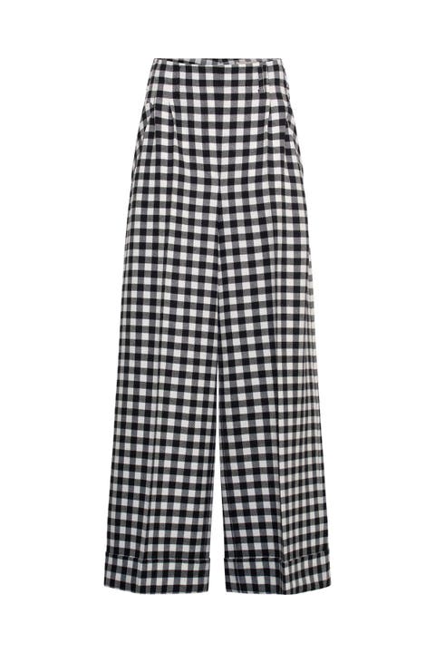 Wide Leg Plaid Pants With Cuff