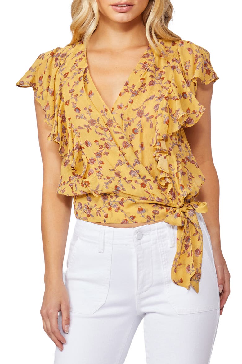 Trista Floral Ruffle Silk Blouse, Main, color, TURMRC MLT