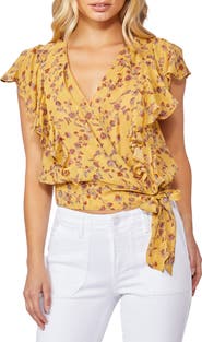 PAIGE Trista Floral Ruffle Silk Blouse