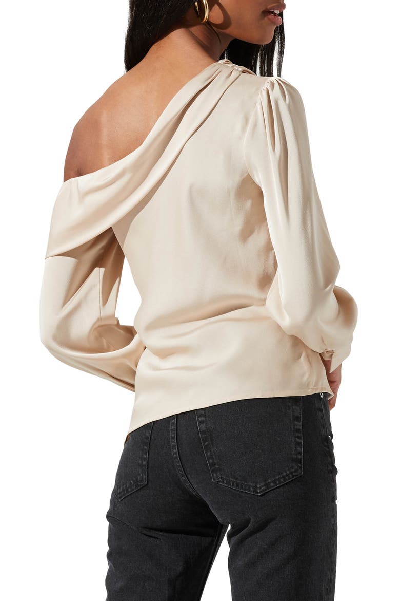One-Shoulder Satin Long Sleeve Top, Alternate, color, CHAMPAGNE