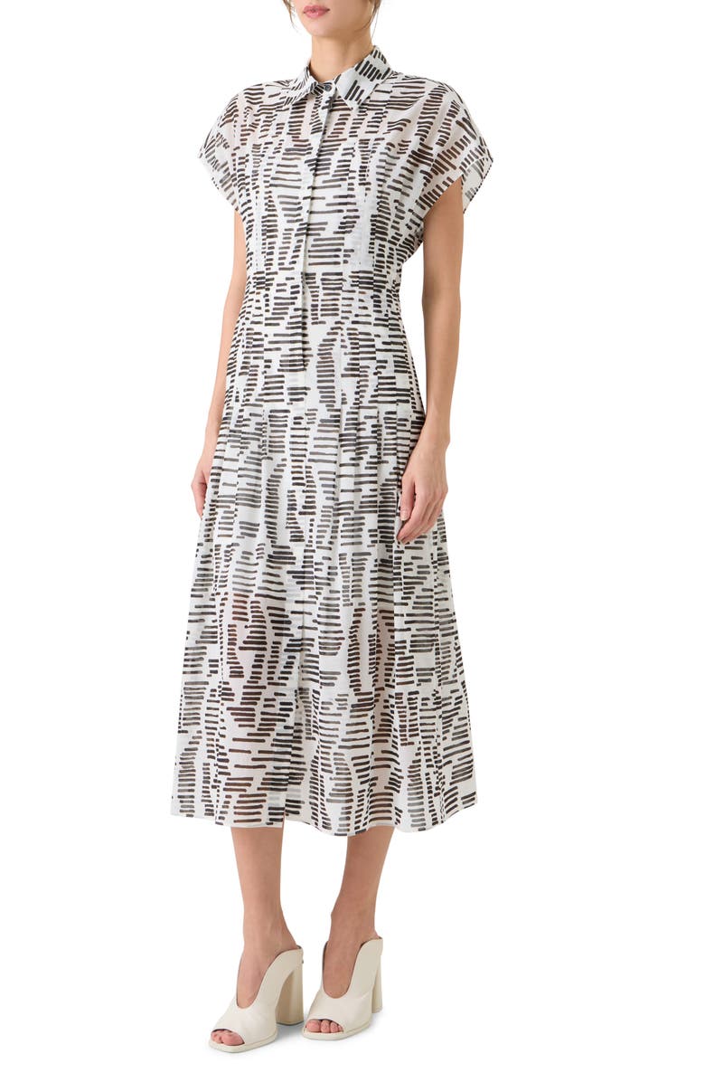 Akris Dance Movements Print Cotton Poplin Shirtdress, Alternate, color, Ecru-Black