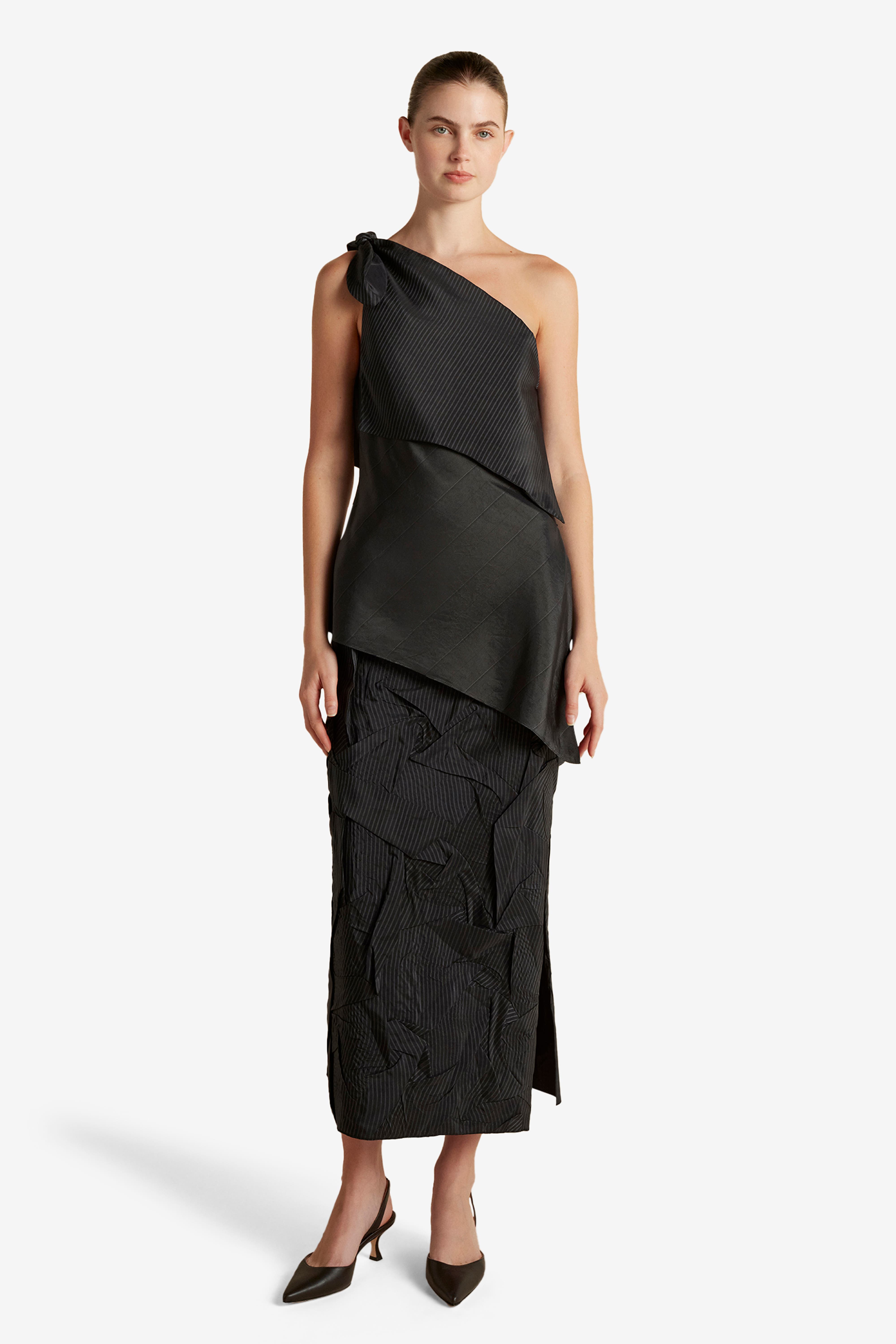 Pinstripe Triangle Draped Top - image 2