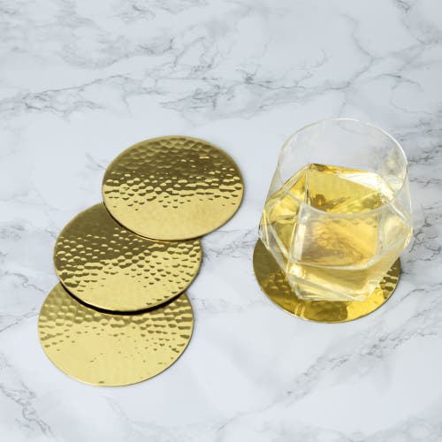 Viski Belmont Hammered Brass Coasters In Gold