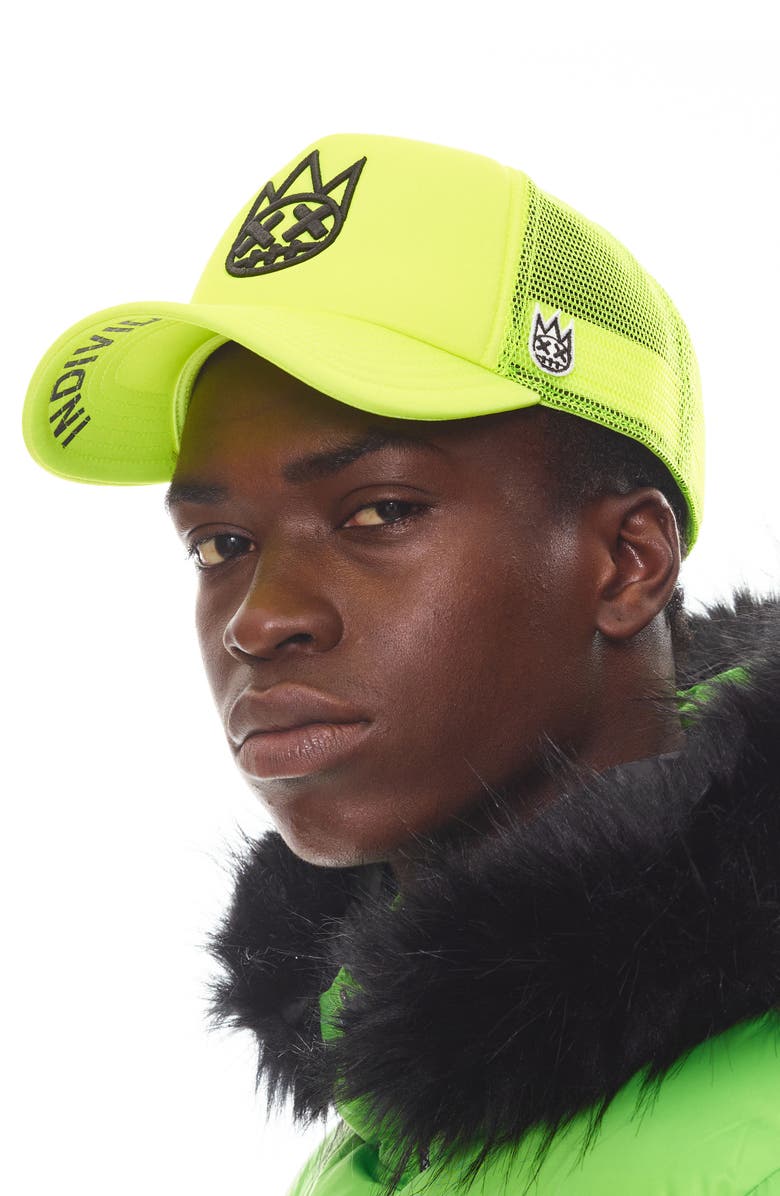 Cult of Individuality Clean Shimuchan Logo Trucker Hat, Alternate, color, Neon Yellow