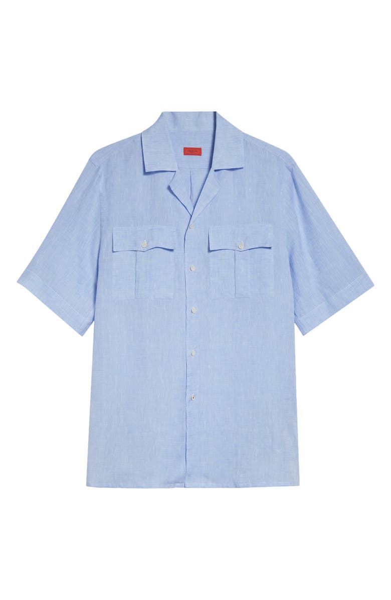 ISAIA Superlino Short Sleeve Linen Button-Up Shirt, Alternate, color, Pastel Blue