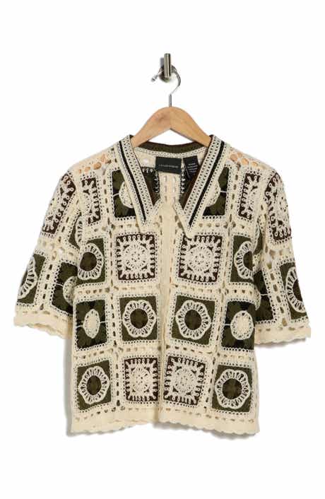 Forgotten Grace Open Knit Square Short Sleeve Cardigan
