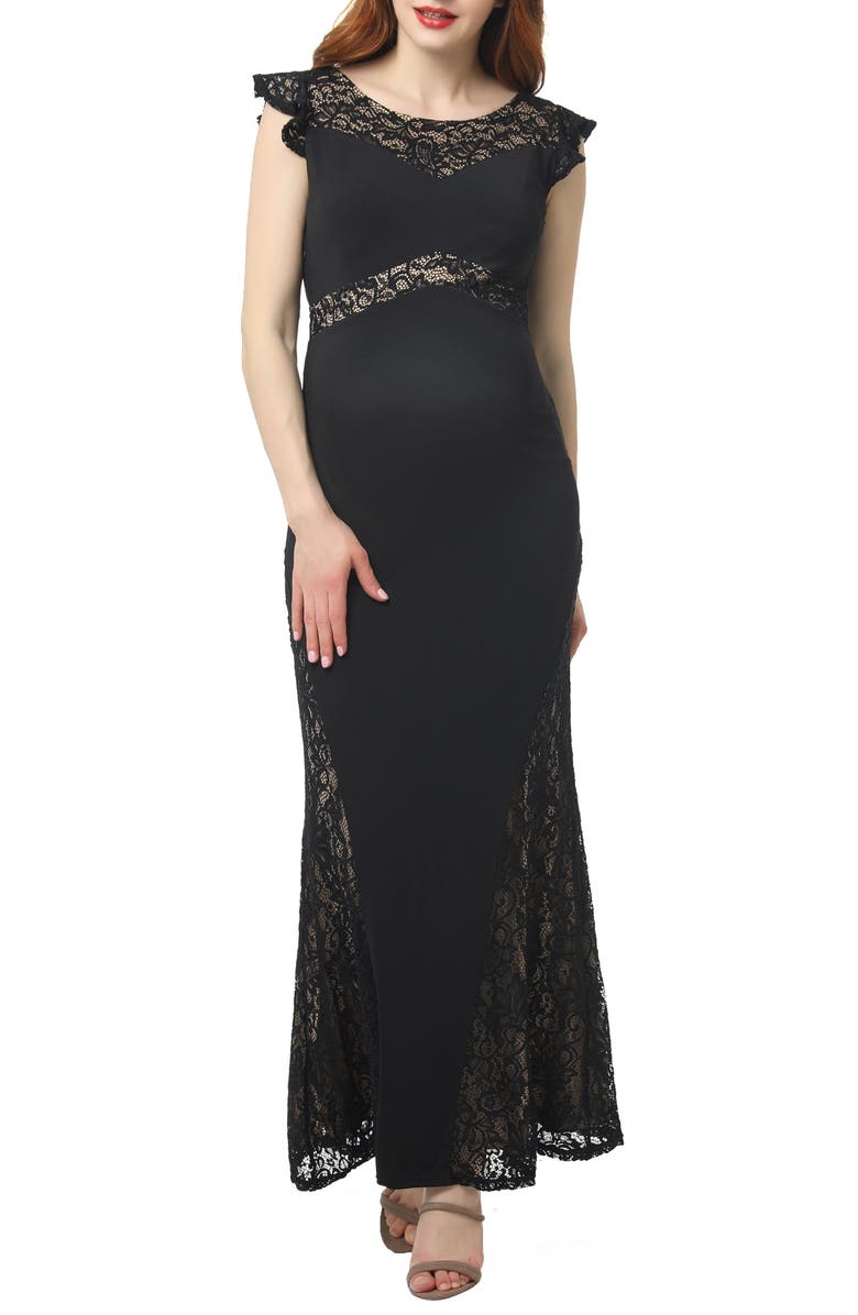 Kimi and Kai Audrey Lace Trim Maternity Gown, Main, color,
