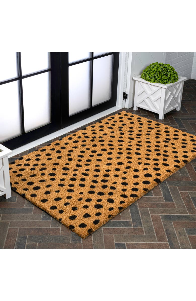 JONATHAN Y Peater Classic Casual Commerical Natural Coir Indoor/Outdoor Mat, Alternate, color, Natural Black Dot