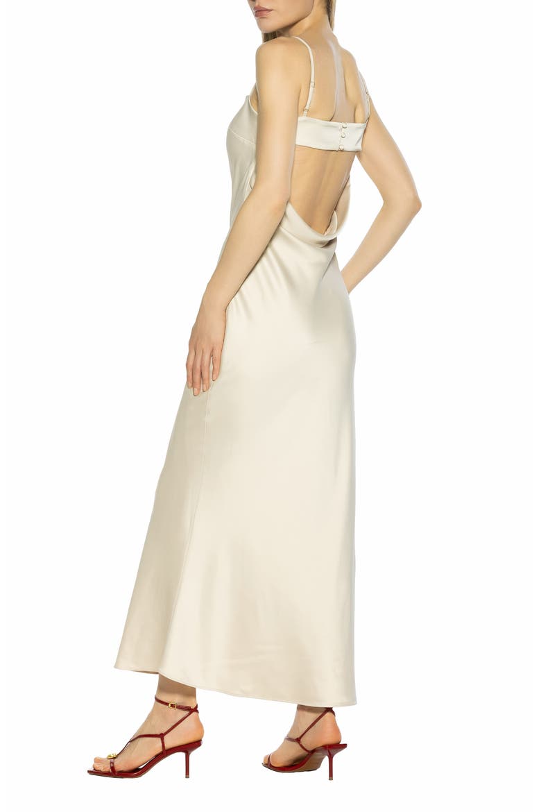 Slo Draped Open Back Satin Maxi Dress, Alternate, color, BEIGE