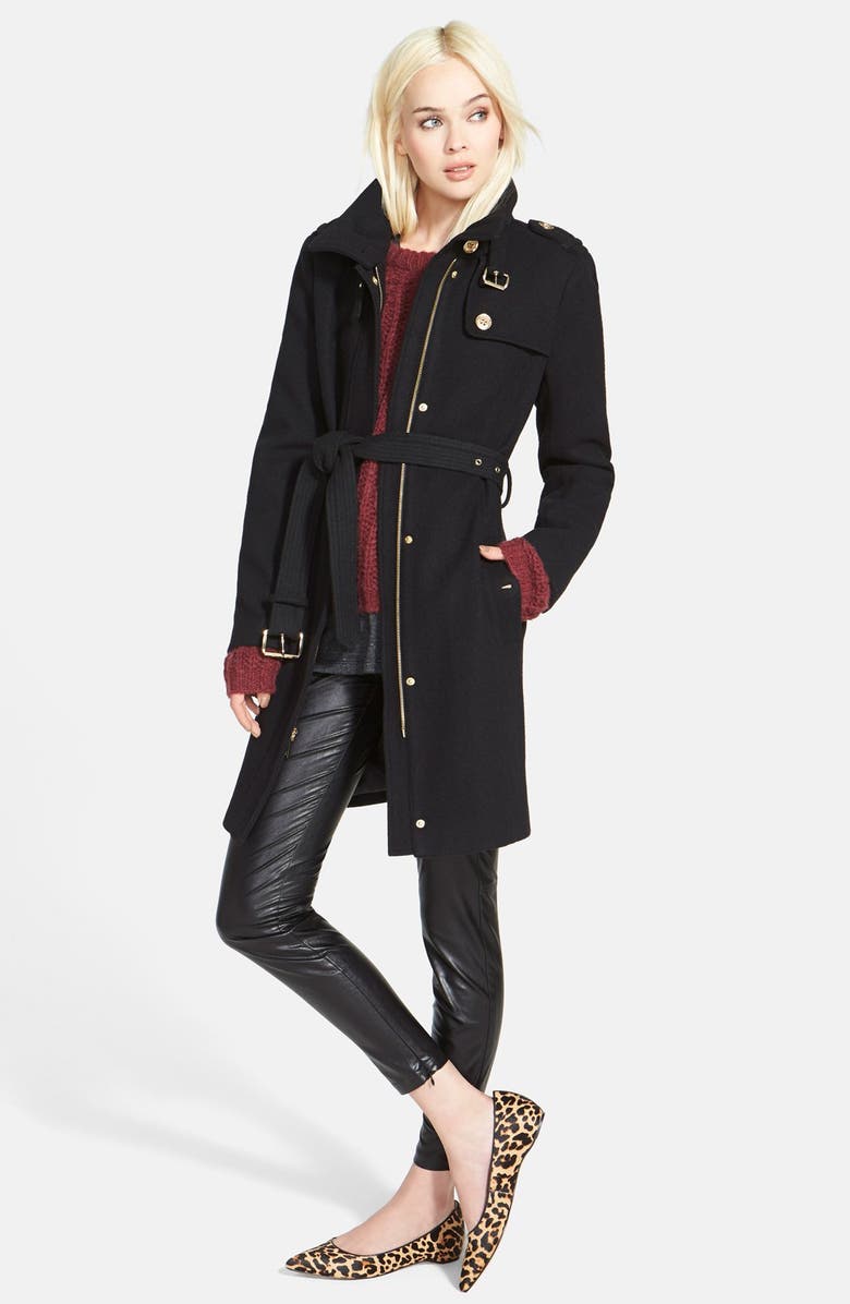 MICHAEL Michael Kors Stand Collar Wool Blend Trench Coat, Alternate, color, 