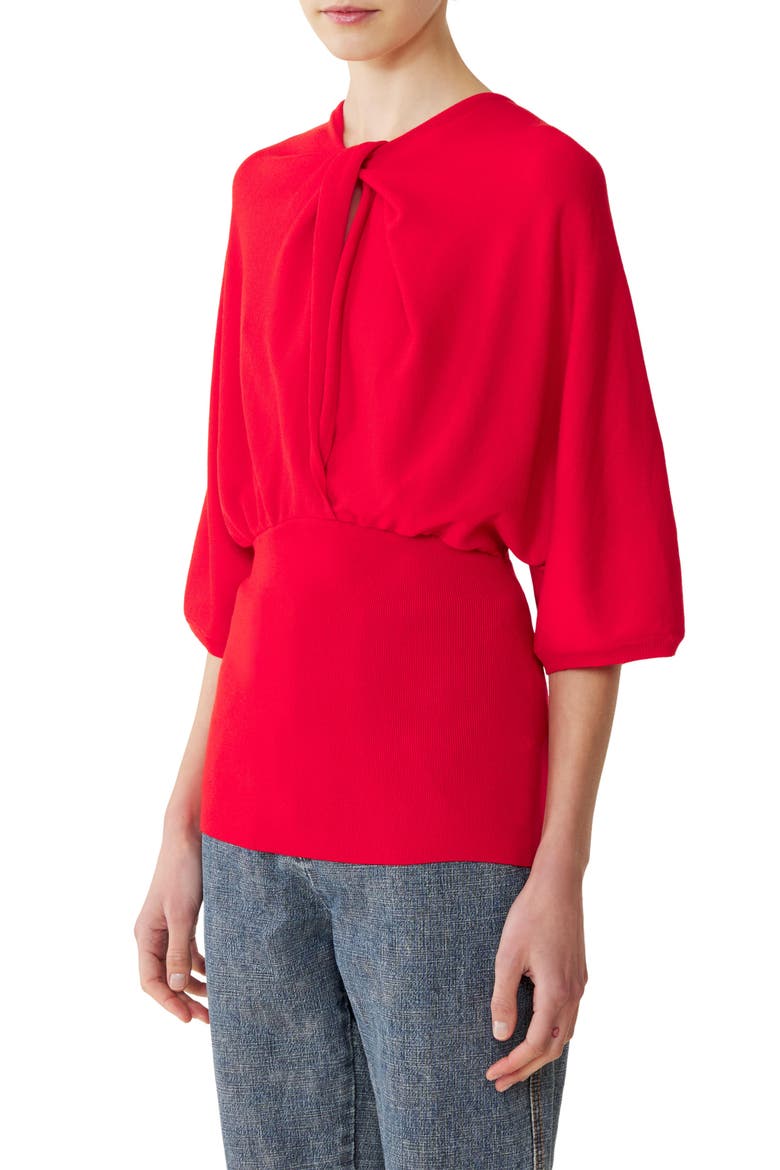 Merino Wool Sweater With Bow Detail, Alternate, color, Poppy Red