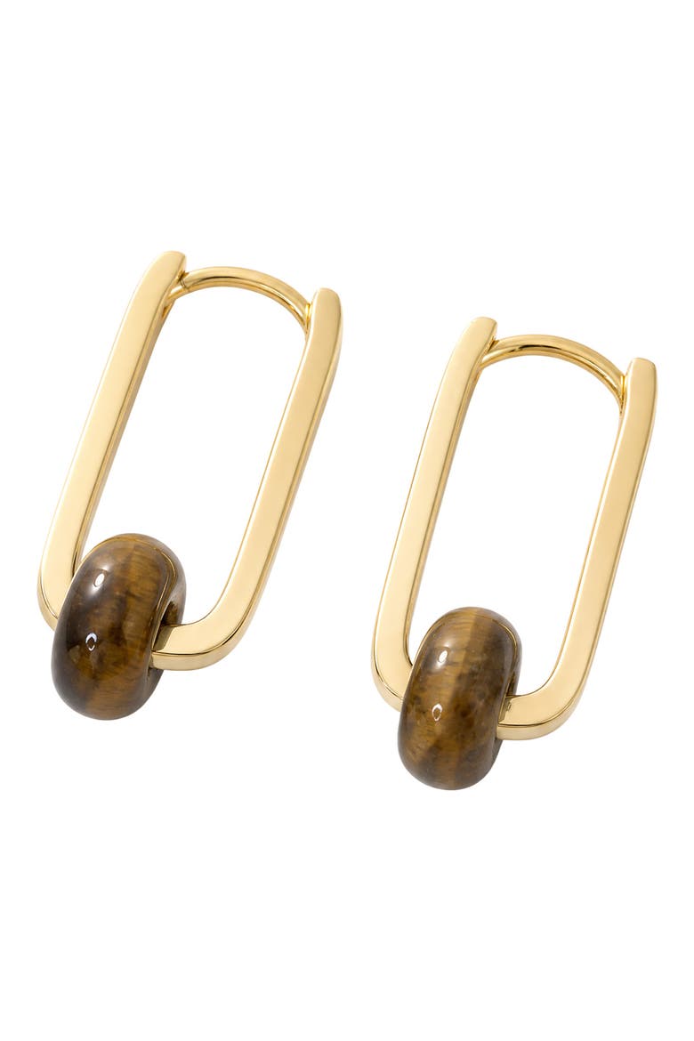 Tiger's Eye Huggie Hoop Earrings, Main, color, GOLD