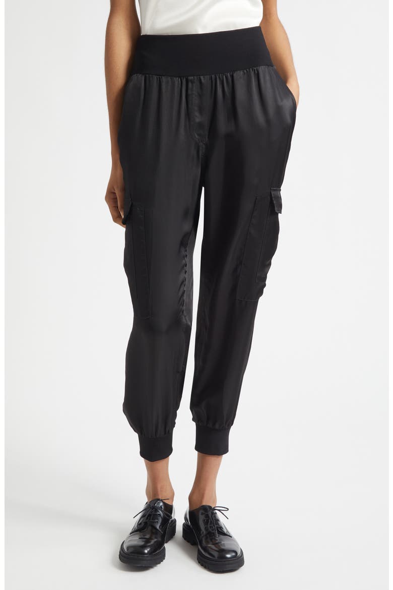 Giles Cupro Crop Cargo Joggers, Main, color, BLK