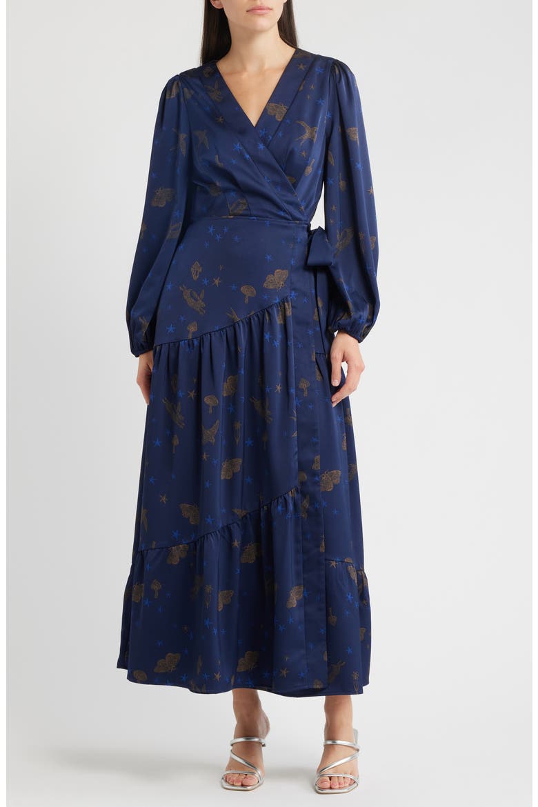 Lilian Long Sleeve Wrap Dress, Main, color, NAVY MULTI